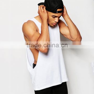 Mens plain white tank top custom open side tank top