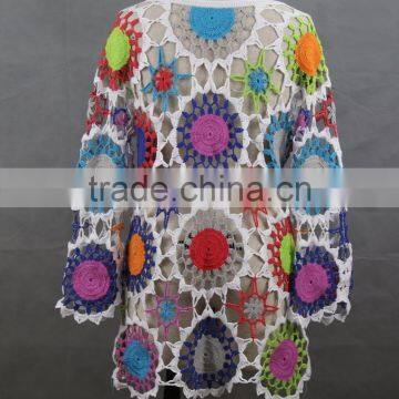Lady's Machine Crochet Long Sleeve Popular Multicolor Top Blouse Style photo-2