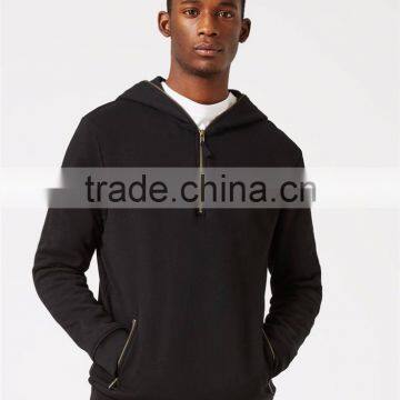 Plain Black Half Zip Classic Fit Hoodie With Zipper Pockets Front Blank Men Sweatshirt With Custom Tags photo-2