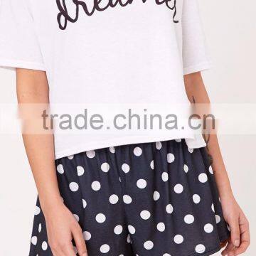 Custom Logo Print Loose Top Short Sleeve With Dots Shorts Causal Pajama Set Ladies Pyjama Set photo-6