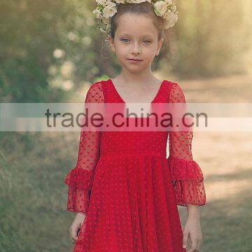 Little Girls Boutique Girls Red Lace Christmas Dress Twirl Spring Holiday Princess Dress Ruffle Sleeve Dresses