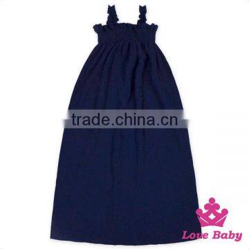 OEM Servic Plain Navy Color Ruffle Halter Sleeveless Designer Baby Girl Soft Evening Boho Style Model Maxi Dress Long Skirt