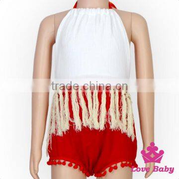 Summer Childrens Designer Plain Red Halter Sleeveless Backless Soft Cotton Baby Girl Playsuit Blank Romper photo-2