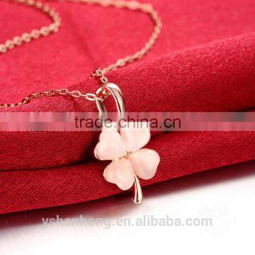 Rose Gold Opal Clover Pendant Necklace photo-3