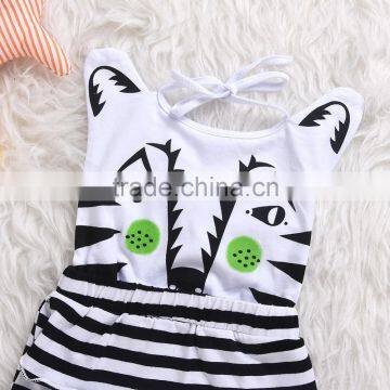 S60681B 2017 New Infant Baby Rompers Cotton Sleeveness Zebra Stripe Climbing Clothes photo-3