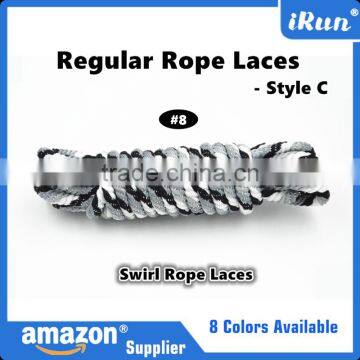 High Quality Polyester Thick Strong Laces for Hiking Race Running Boots - Regular Swirl Cord Rope Booting Shoelaces - Grey/Gray