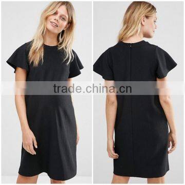China Wholesale Ruffle Sleelve Jersey Fabric Shift Dress for Maternity