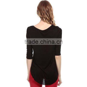 Women's Front Cross Swallow Tail 3/4 Sleeve Crop Top T-shirt Clothing photo-3