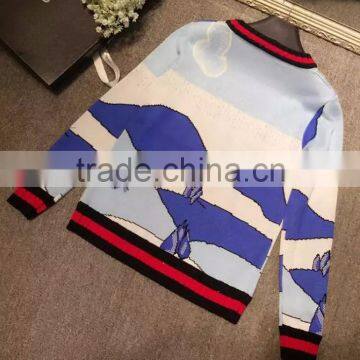 High Quality Custom Spring New Three-dimensional Castle Pattern Round Neck Collar Sweater photo-2