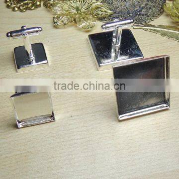 16-25mm Silver Plated Square Blank French Cufflink Base For Glass Cabochon