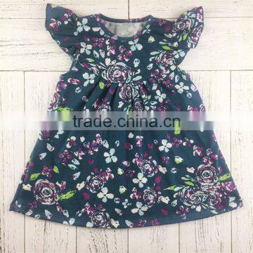 China sale custom design fashionable blue floral girls pearl dress