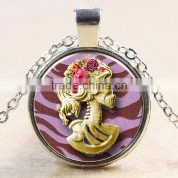 XP-TGN-S-140 Wholesale Diy Image Time Gemstone Colorful Charm Pendant Skull Dome Cabochon Necklace In Glass photo-2