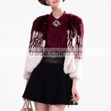 YR717 Rabbit Real Fur Short Jacket Genuine Hand Knit Fur Jacket