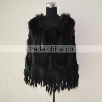 SJ489-02 Black Color Classic 2016 Chile Fur Poncho Coats Winter