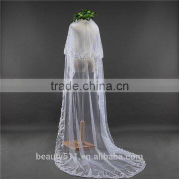 New Grance Fashionable Long Tulle Wedding Bridal Veils & TwoTiers Tulle Cathedral Bridal Veil HL08 photo-6