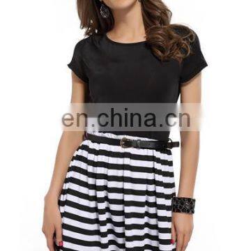 Casual black and white stripe daily wear dress women