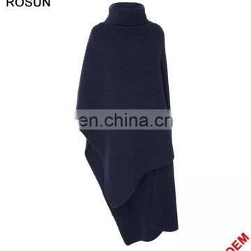 Women Asymmetric Ribbed Cashmere knitted Poncho Scarf