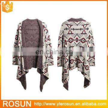 Acrylic Geometric Print Drape Long Knit Cardigan For Women