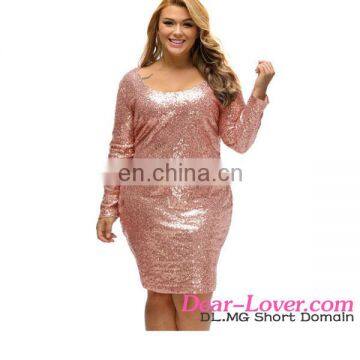 Drop shipping Online Champagne Sequin Plus Size Long Sleeve Dress