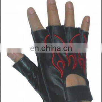 HMB-2018B MOTORCYCLE LEATHER FINGERLESS GLOVES FLAMES STYLE BIKER