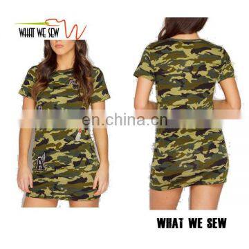 Custom short sleeves camo t shirt dress fashion casual wear sets for women