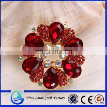 Women's fashion jewelry gifts round big red crystal flower shape rhinestone wedding brooch Many colors are optional