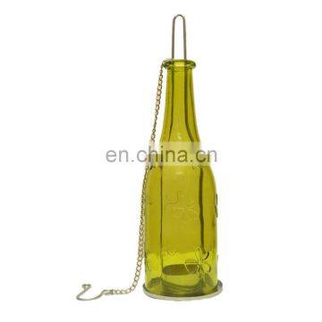 Ratna Handicrafts Glass Bottles Shaped Candle Holder Stand - Green-Mehendi