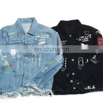 wholesale distressed denim jackets -- Denim Blue Jacket with Black Leather Sleeves - All Sizes - XS S M L XL 2XL 3XL 4XL