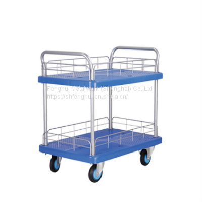 Plastic flatbed trolley supermarket goods folding truck warehouse silent pull flatbed truck support customization