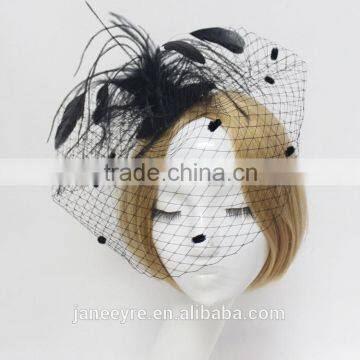 High Quality Handmade Black Veil Fascinator Hat With Feather photo-4