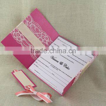 DIY Handmade Personalized Folded Lace Wedding Invitations With Ribbon photo-5