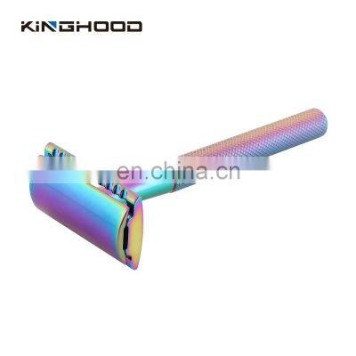 Rainbow Hot Sell Colorful Metal Wholesale Reusable Manual Premium Double Edge Safety Razor photo-2