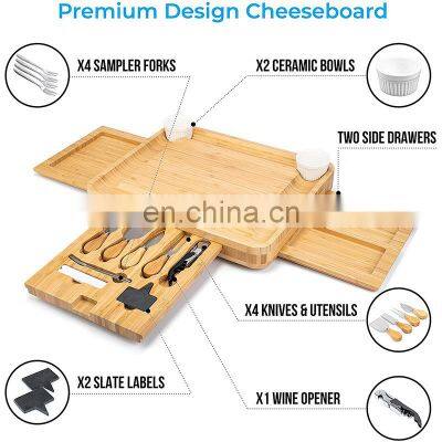 Square Wood Cheese Plate Charcuterie Board Set Magnetic Slide-Out Drawers With Knife Set photo-4