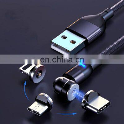 Wholesale 540 Rotation Magnet Charging Phone 3in 1 2M Nylon Led Micro USB Type C Magnetic Charging Cable for Phone photo-3