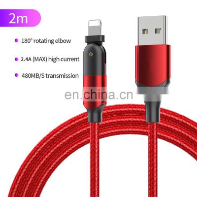 New Arrival 2M USB 180 degree rotating 3A Charging Cable With Data Transfer Cable Chargers for iPhone