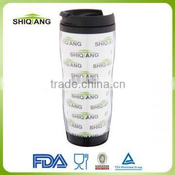 350ml double wall DIY leakproof plastic mug with picture inserted