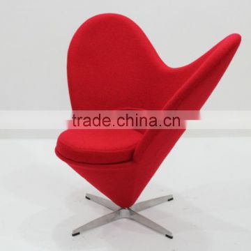 replica classic design fiberglass material fabric heart chair, cone chair with chrome finish legs