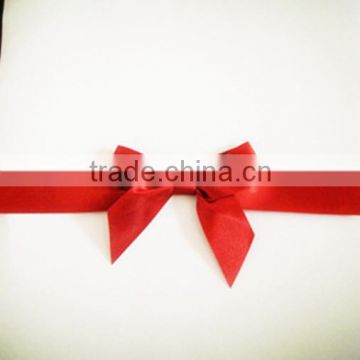 3/4inch wide ribbon with 3 inches tied satin pre-tied ribbon bows with a gold twist to wrap.