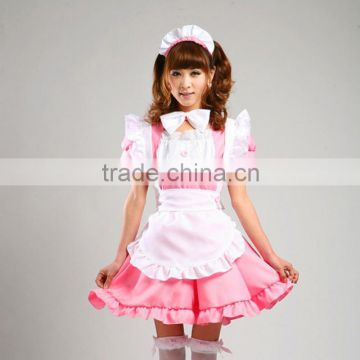 Adult Japanese pink adult women Lolita Maid Uniforms Dress Cosplay Costume Anime Dress with pink bowknot