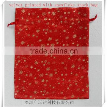 Red print with gold snowflake velvet pouch for Packing candy/cake/snack at Christmas/Party Gift