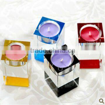 Square Glass Candle Holder With Wax Candle Jar With Painted Color