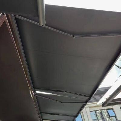 Motorized Retractable Fabric Awning Roof, Outdoor Waterproof Patio Canopy With LED Light for Restaurant & Commercial Use photo-3