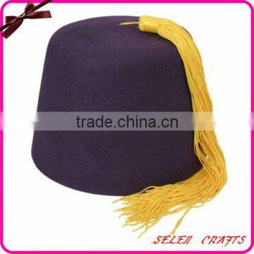 100% Sheep Wool Purple Fez hats with White Tassel