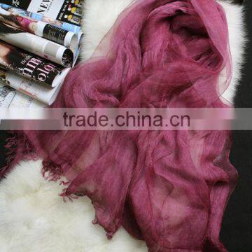 Fashion Luxury Tie Dye Double Layer Wool Cotton and 100% Real Silk Scarf for Women Quality Choice