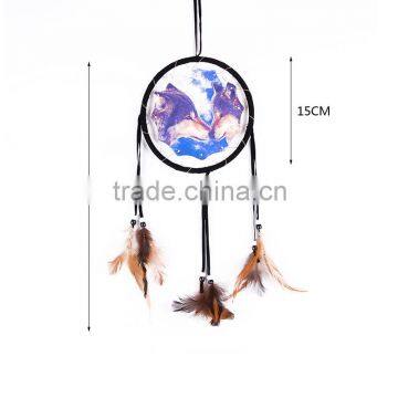 Wholesale Feathers Wall Hanging Decoration Indian Dream Catcher With Wolf Pattern photo-2