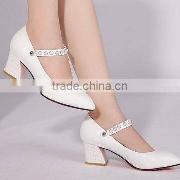 fashion women white thick cuban heel shoes