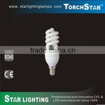 Mini E14 base high lumen 7W half spiral CFL bulb