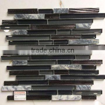 Foshan Fashionable black color glass mix marble mosaic pattern