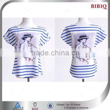 2015 lady blue stripes printed custom T shirt