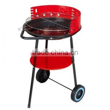 Outdoor portable hand push type bbq charcoal grill with wheel